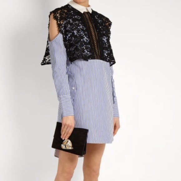 Self-Portrait Dresses & Skirts - Self-Portrait Lace and Striped-Cotton Dress